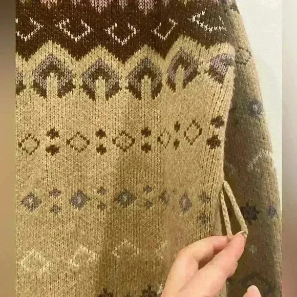 NWT Lucky Brand Fair Isle Cardigan Sweater in Brown/Tan Sz S *no belt - Picture 5 of 8